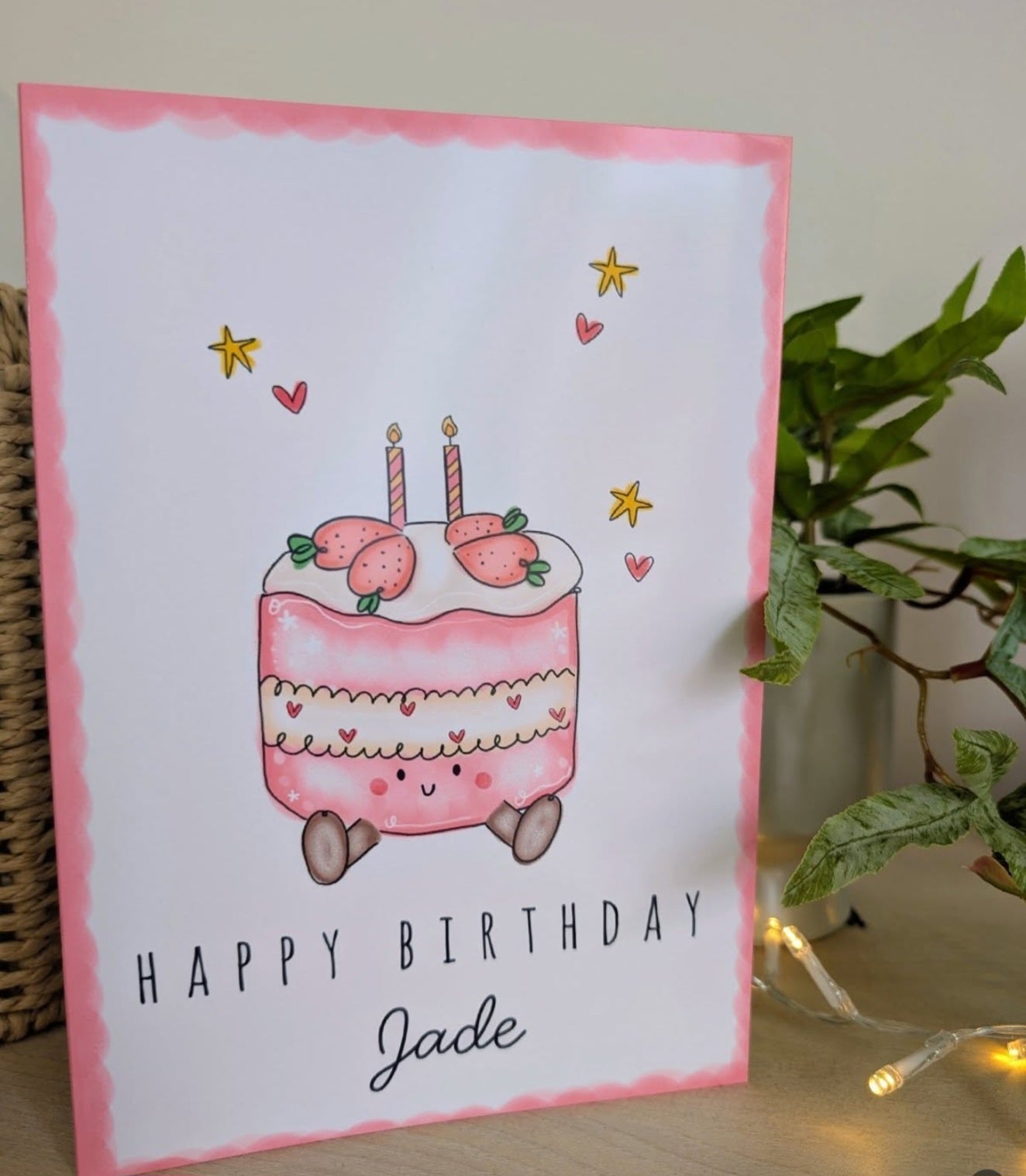 Strawberry birthday cake card