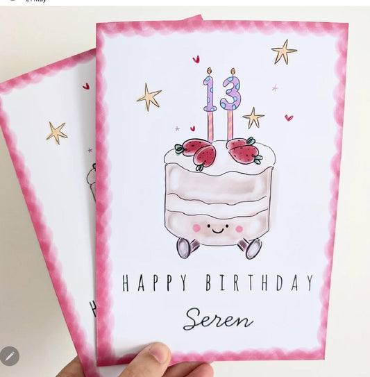 Strawberry birthday cake card