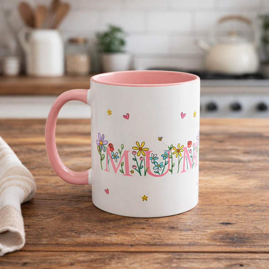 Pink floral mum mug