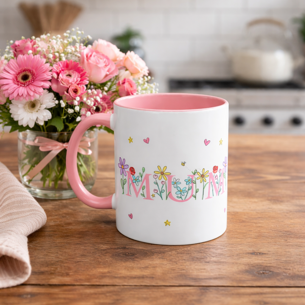 Pink floral mum mug
