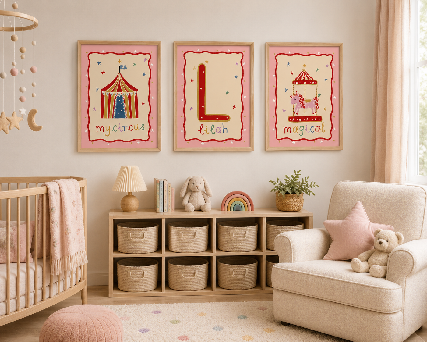 Whimsical unicorn  carousel circus wall prints