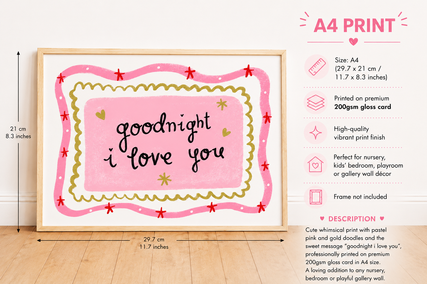 Goodnight I love you pink whimsical print