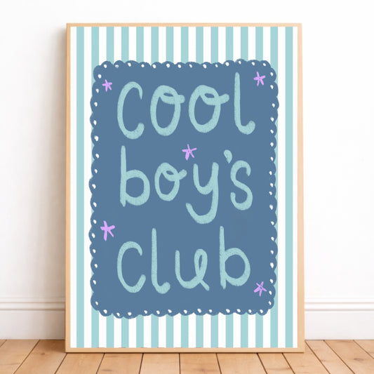 Cool boy's club bedroom wall print