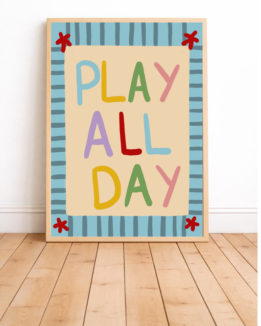 Play all day kids bedroom wall print