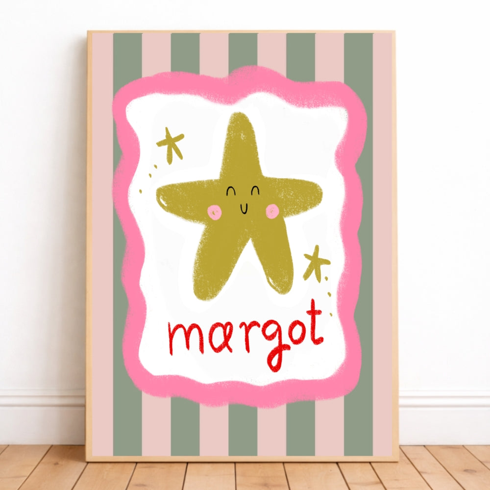 Personalised star wall print for girls bedroom