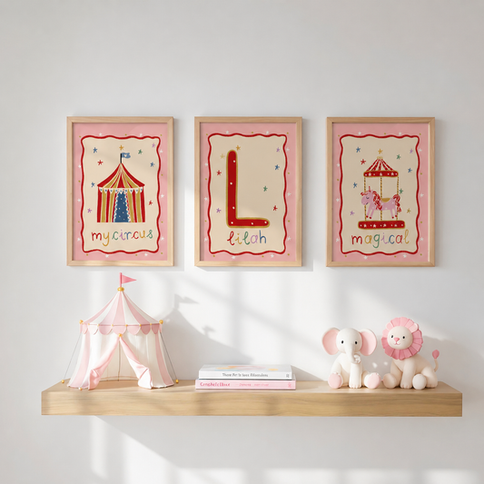 Whimsical unicorn  carousel circus wall prints