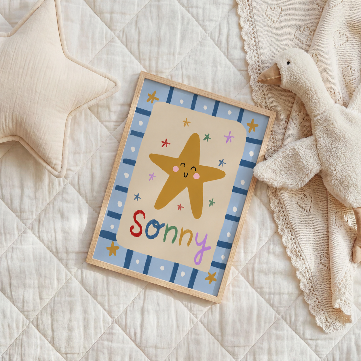Boys personalised star bedroom wall print