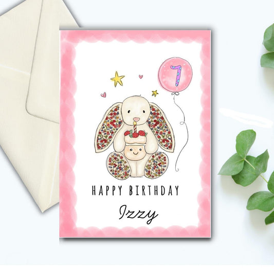Cream floral bunny birthday card