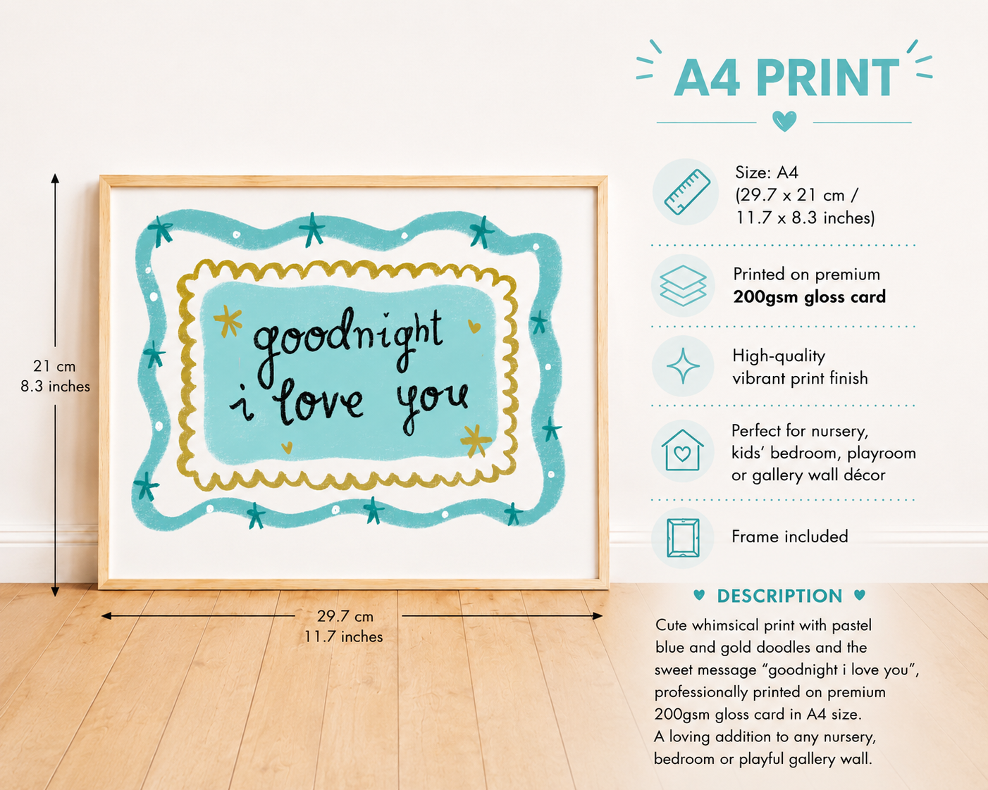 Goodnight I love you boys Whimsical Wall Print blue