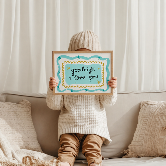 Goodnight I love you boys Whimsical Wall Print blue