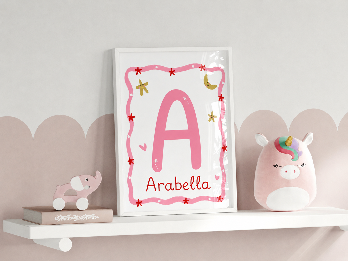 Pink initial wall print