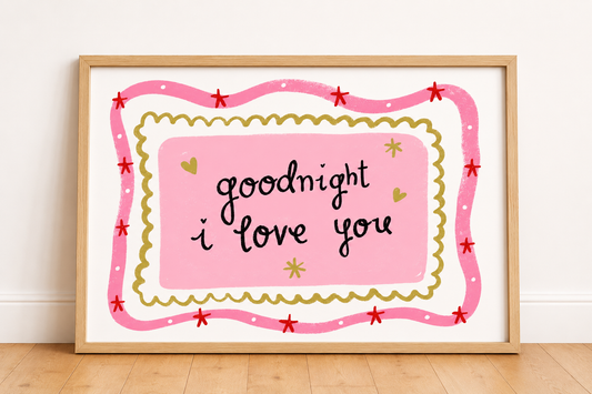 Goodnight I love you pink whimsical print
