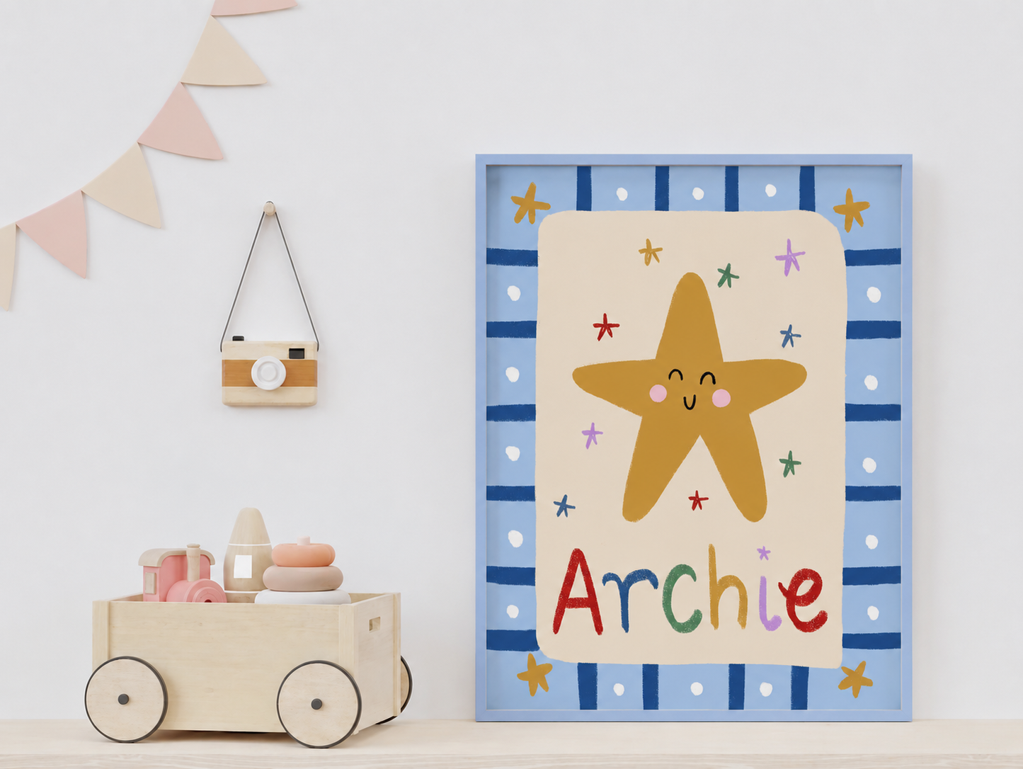 Boys personalised star bedroom wall print
