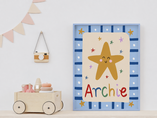 Boys personalised star bedroom wall print