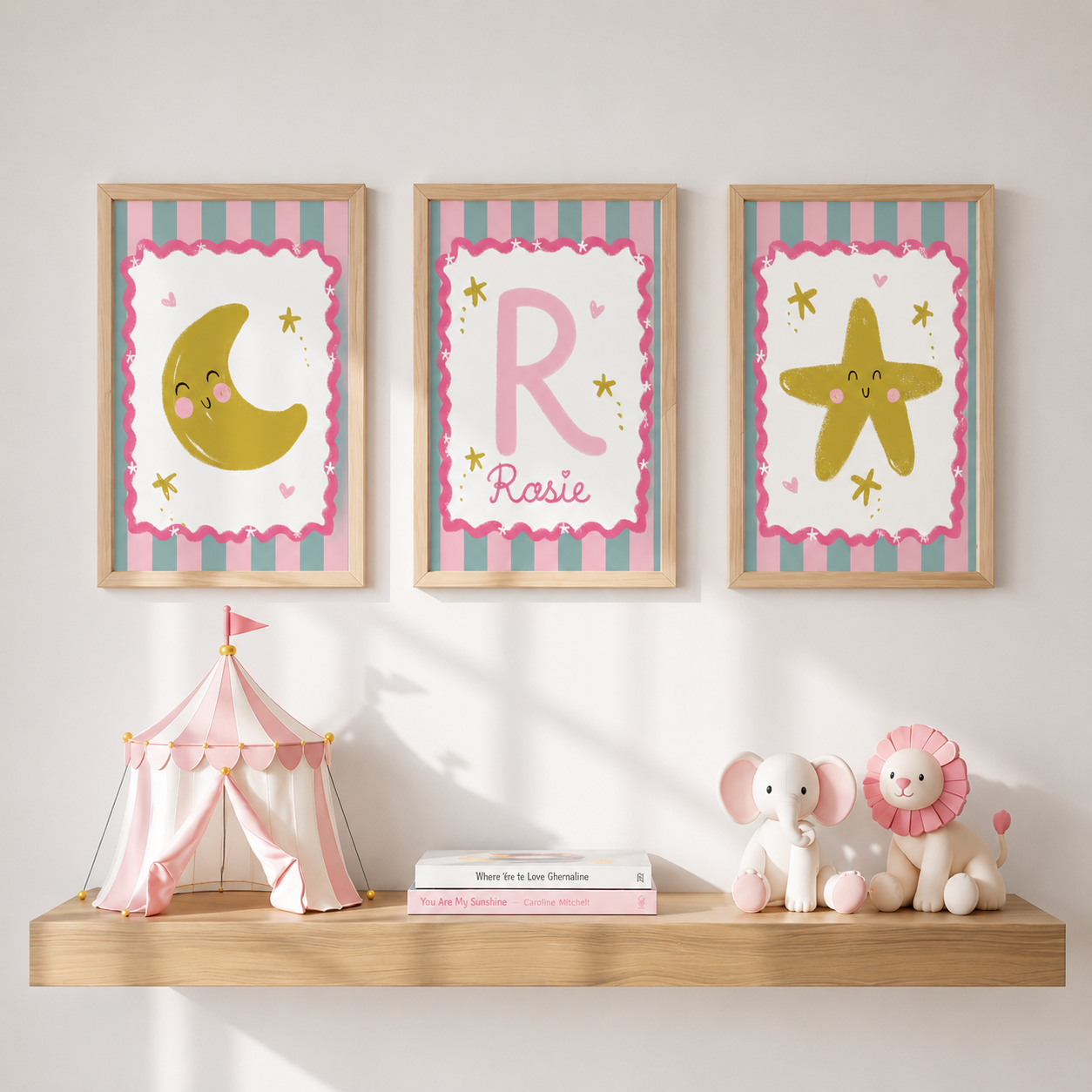 Moon and star girls bedroom wall print bundle