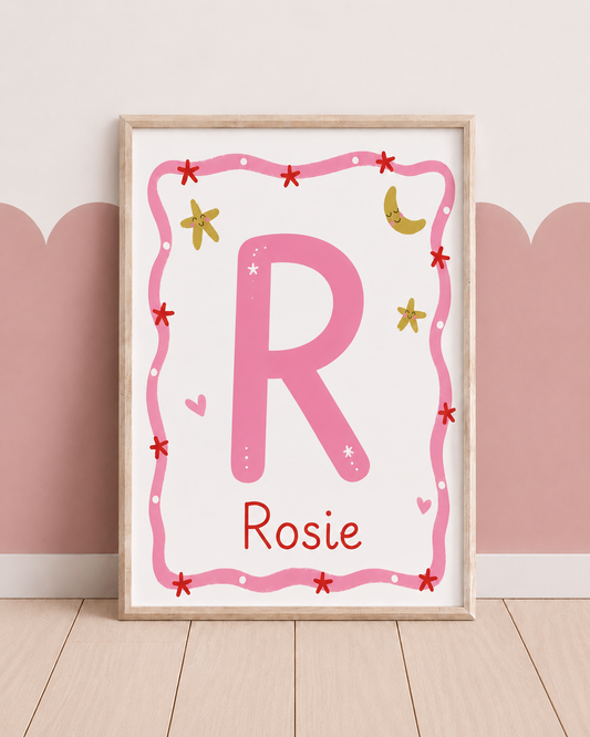 Pink initial wall print