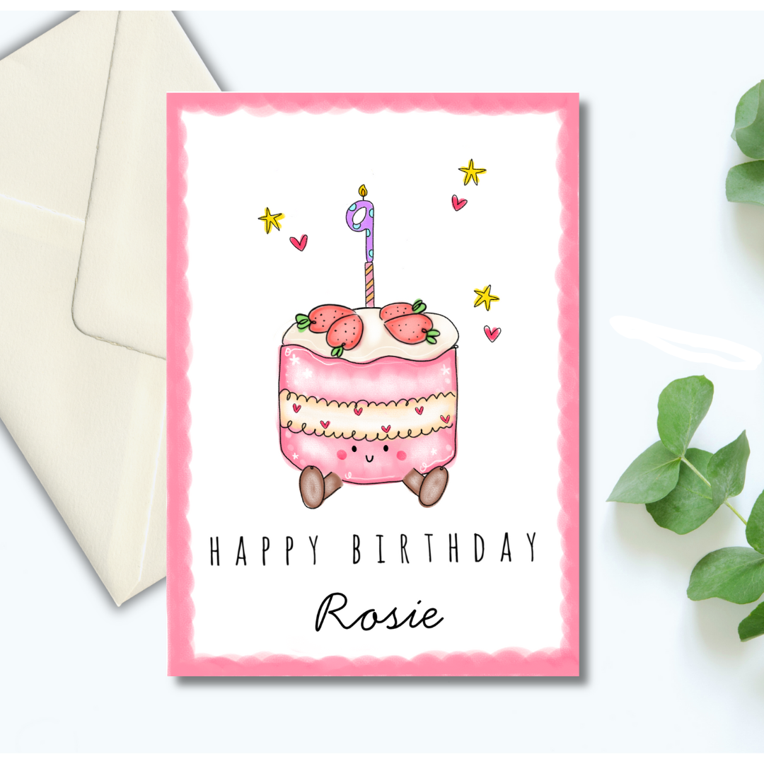 Strawberry birthday cake card