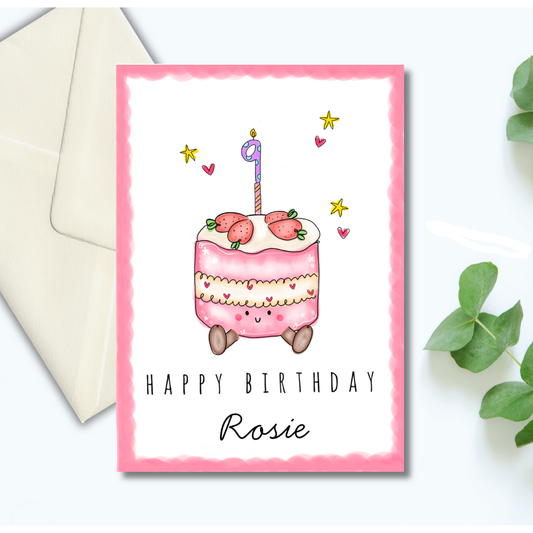 Strawberry birthday cake card