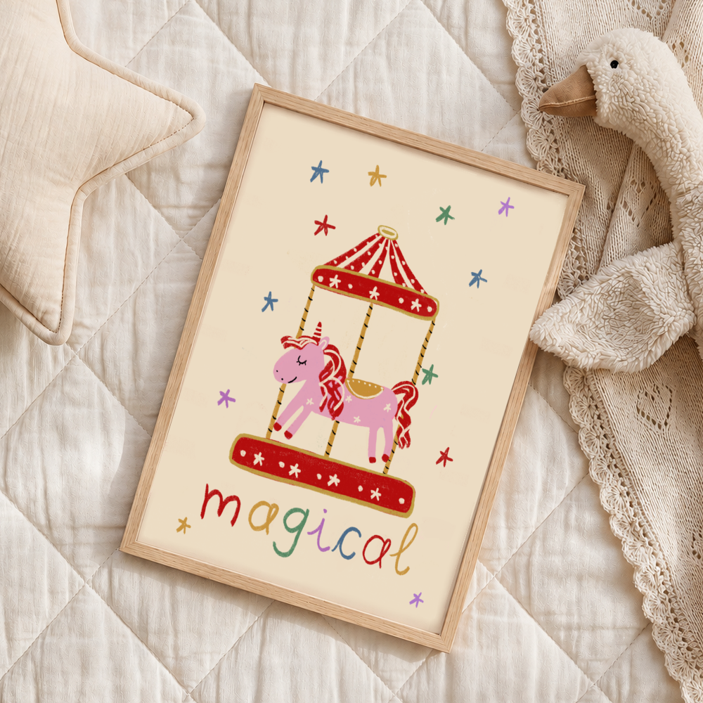 Whimsical unicorn carousel print