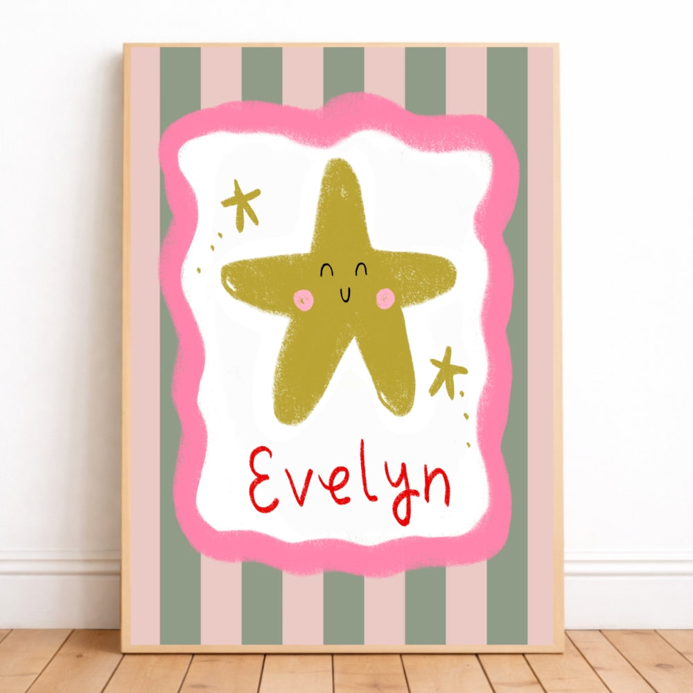 Personalised star wall print for girls bedroom